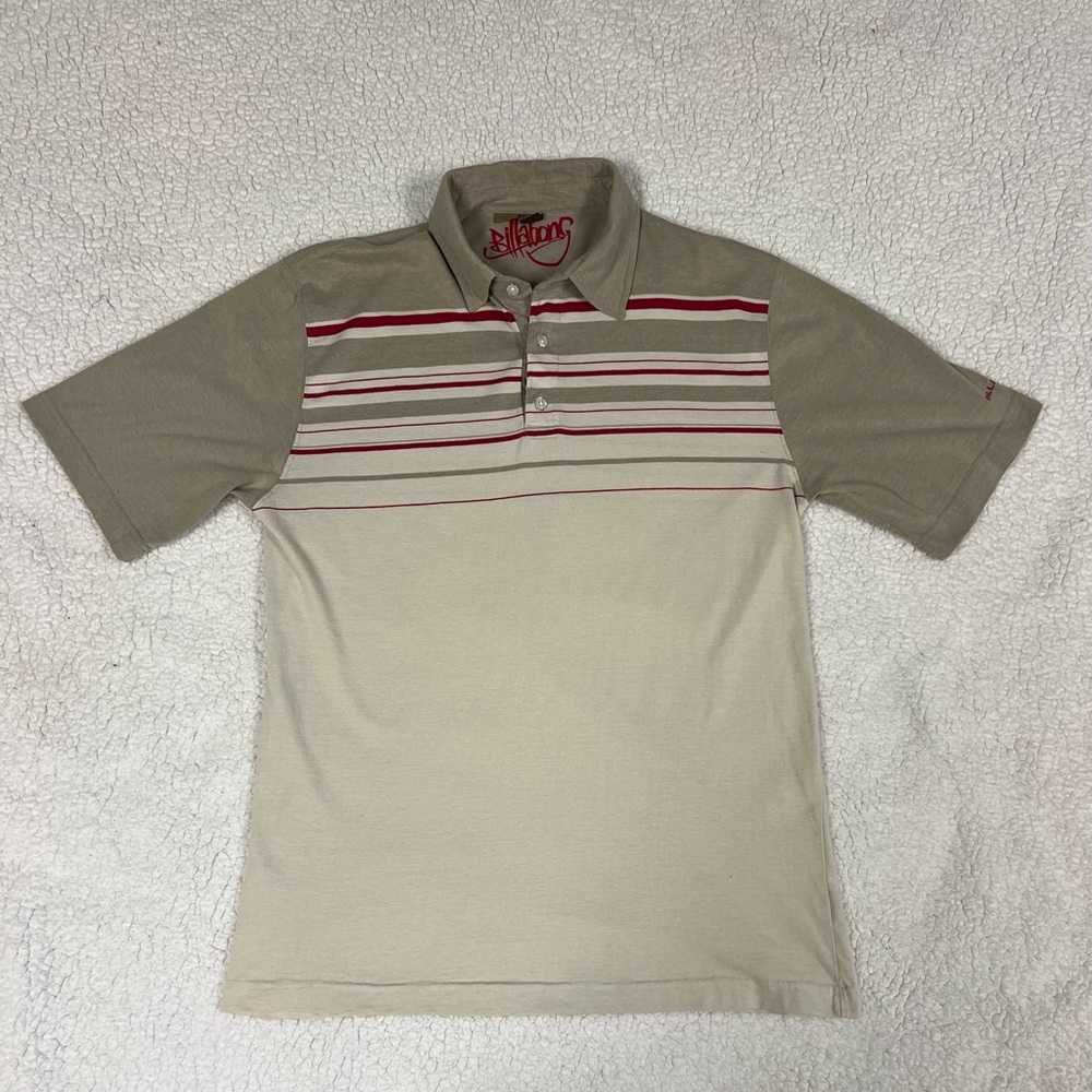 Billabong Brown & Red Striped Polo Shirt Casual, surf, summer, Size L